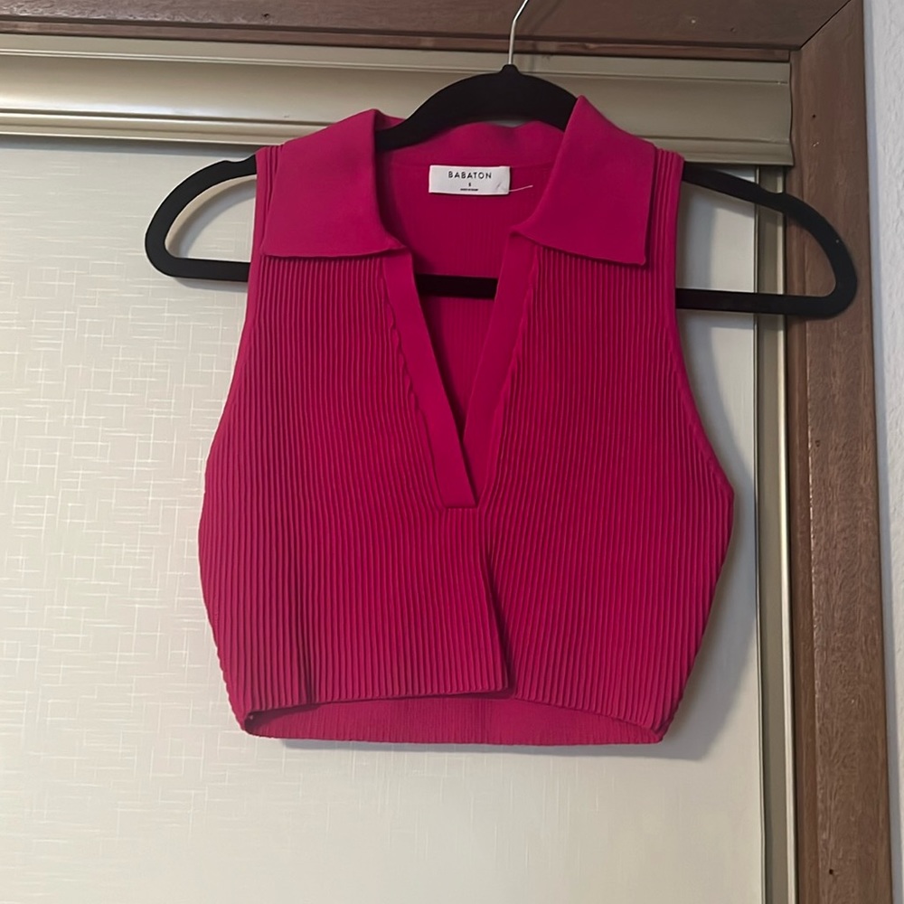Aritzia Babaton hot pink collared crop top. Lightly worn